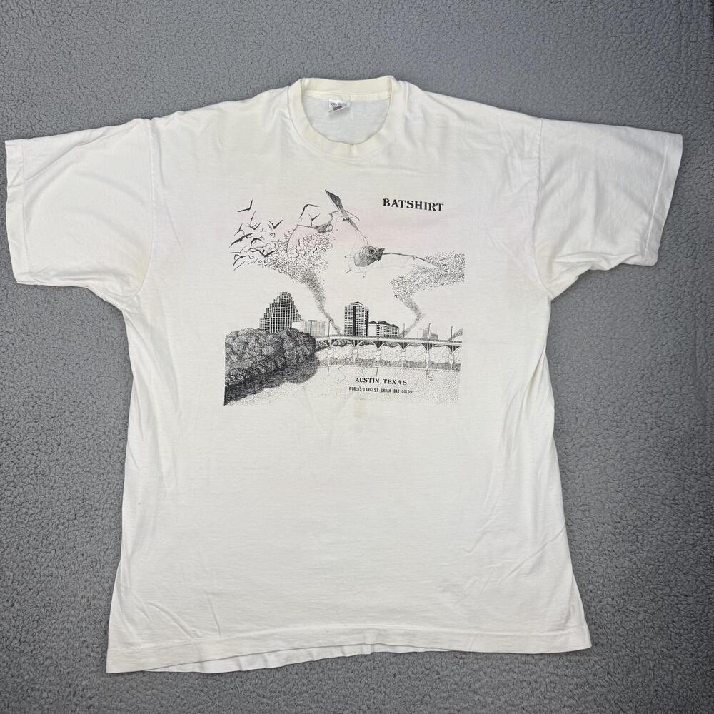 Vintage Batshirt Austin Texas Shirt Mens 2XL White Bats Graphic 1992 90s